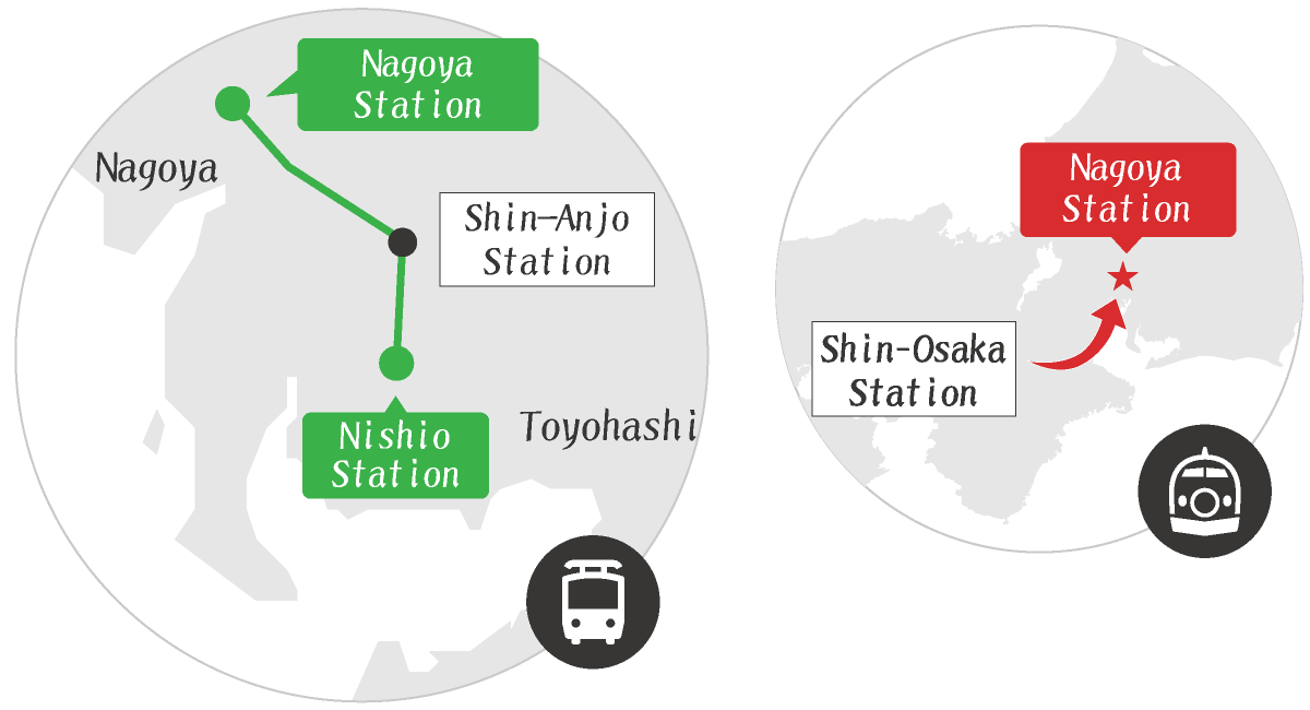 Route from Osaka to Nishio